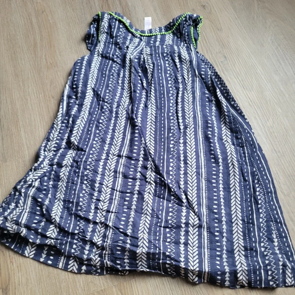 Cherokee Dress Girls S 6/6X Navy Blue White Tribal Boho Sleeveless Lined Summer